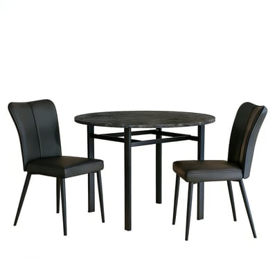 Eettafel 2 Stoelen 100x100x76 cm Ronde Eettafel Set Zwart Glas MDF Metaal PU Leer Gebogen Comfortabele Rugleuning Modern Minimalistisch Voor Woonkamer
