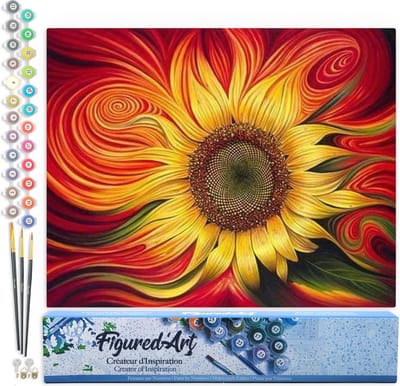 Figured'Art Schilderen op Nummer Volwassenen canvas Rode Zonnebloem - Handwerk acrylverf Kit DIY Compleet - 40x50cm zonder frame