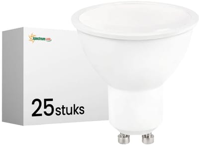 Spectrum LED Lamp GU10 9W - 230V - 600 Lumen - 6000K Koud wit - Helder daglicht - Energiezuinig - 25 stuks