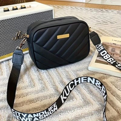 Damesmode Gewatteerd Patroon Crossbody Tas, Imitatieleer, Casual Schoudertas met Verstelbare Riem zwart