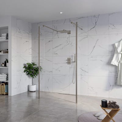 FugaFlow Eccelente Vetro Vrijstaande inloopdouche badkamer - 110x200cm - Helder - antikalk - 8mm veiligheidsglas - 2 zijwanden 30cm - met wandarmen en hoekprofielen - Gunmetal -