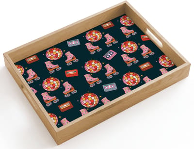 Dienblad hout 40x30 cm - Schootdienblad - Rolschaatsen - Patroon - Disco - Borrelplank rechthoek - Plateau dienbladen