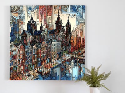Line art amsterdam schilderij | Stadslijnen: Verrassend Amsterdamse kunst in perfecte lijnvoering | Kunst - 50x50 centimeter op Dibond | Foto op Dibond