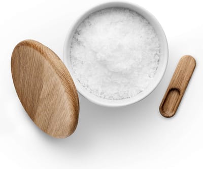 Eva Trio - Legio Nova Zoutdoosje met Deksel en Lepel - Zilver - Porselein - Hout