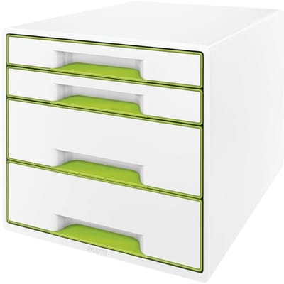 Leitz WOW Cube Ladenblok Met 4 Laden - Opberger met Vakken - Voor Kantoor En Thuiswerken - Ideaal Voor Thuiskantoor - Wit/Groen