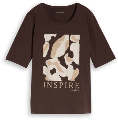 Tom Tailor - Slim fit T-shirt met print - Maat XS - java dark brown