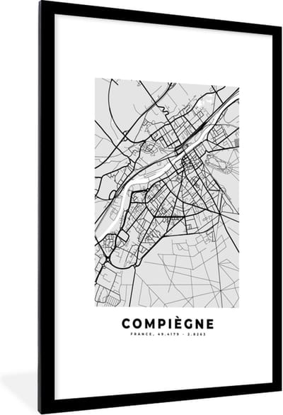 Fotolijst incl. Poster - Compiègne - Plattegrond - Frankrijk - Kaart - Stadskaart - 60x90 cm - Posterlijst
