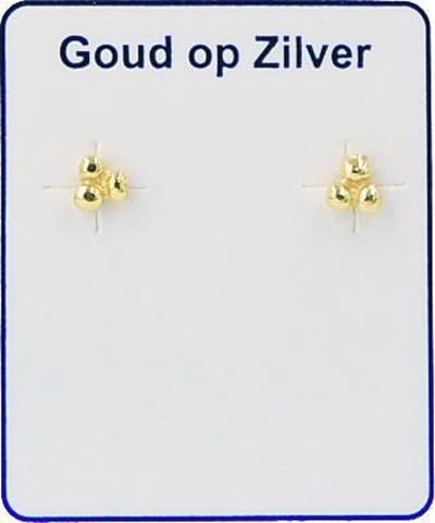 Oorknopjes goud op zilver double met 3 bolletjes - 3mm
