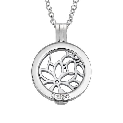 Quiges - Munthouder met Ketting en Munt 25mm Bloem Patroon - RVS Zilverkleurig - EPRHZ463