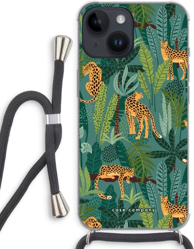 Case Company® - Hoesje met koord geschikt voor iPhone 14 hoesje met Koord - Luipaard 2 - Telefoonhoesje met Zwart Koord - Bescherming aan alle Kanten en Over de Schermrand