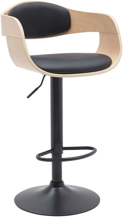 CLP Kingston Barkruk - Met rugleuning - Armleuning - Voetsteun - Frame Zwart - mat zwart/natura/zwart