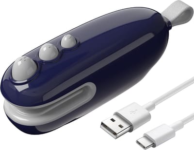 Mini-zakverzegelaar met snijfunctie, oplaadbaar, draagbare heetlasmachine met magneet, draagbare zakverzegelaar, houdt voedsel vers en snacks knapperig. Blauw