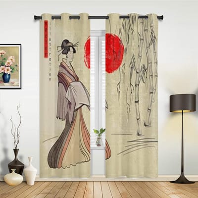 Geisha Klassieke Japanse Raamgordijnen Voor Woonkamer Luxe Slaapkamer Decor Gordijnen Keuken Raambekleding Gordijnen 135W x 60H(cm) x1