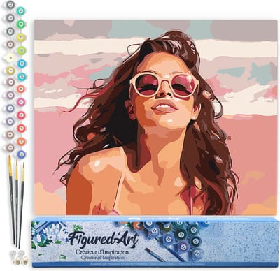 Figured'Art Schilderen op Nummer Volwassenen canvas Vreugde aan het strand- Handwerk acrylverf Kit DIY Compleet - 40x50cm zonder frame