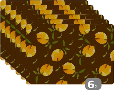 Placemat - Placemats kunststof - Citroen - Fruit - Patronen - Origami - 45x30 cm - 6 stuks - Hittebestendig - Anti-Slip - Onderlegger - Afneembaar