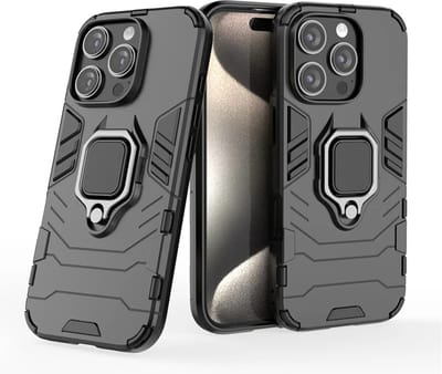 MobyDefend Hoesje - Geschikt voor iPhone 16 Pro - Dubbelgelaagde Pantsercase Met Standaard - Zwart