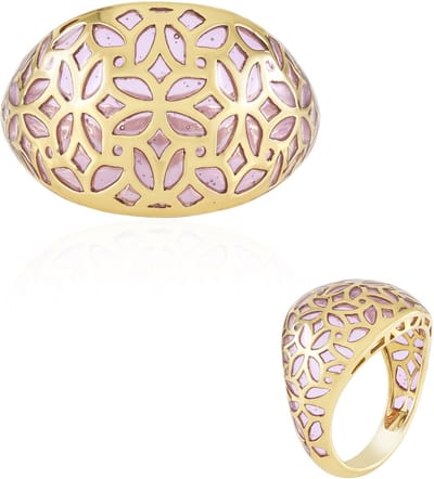 Cavill - Vergulde Zilveren Ring - 925 Sterling Zilver - Filigraan Sieraad met Roze Accenten - Elegante Bloemmotief Damesring - Handgemaakt