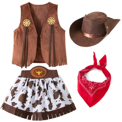 Costume de Cowboy pour Filles Pourim Halloween Tout-petit Enfant Cowgirl Cosplay Gilet Jupe Fête Déguisement Carnaval Vêtements d'Anniversaire 5-6 Years Old&Cowgirl brown