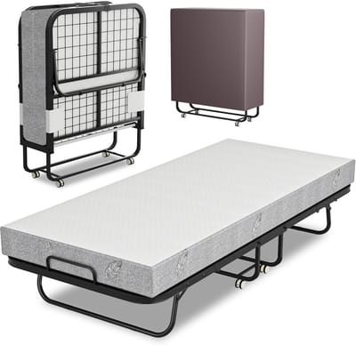 Opklapbed 90x200 cm met 13 cm Dik Matras - Inklapbaar Logeerbed met Wielen
