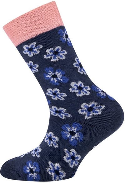 Meisjessok Donkerblauw/Roze met Bloemen - Ewers - Biologisch katoen (GOTS)-23/26