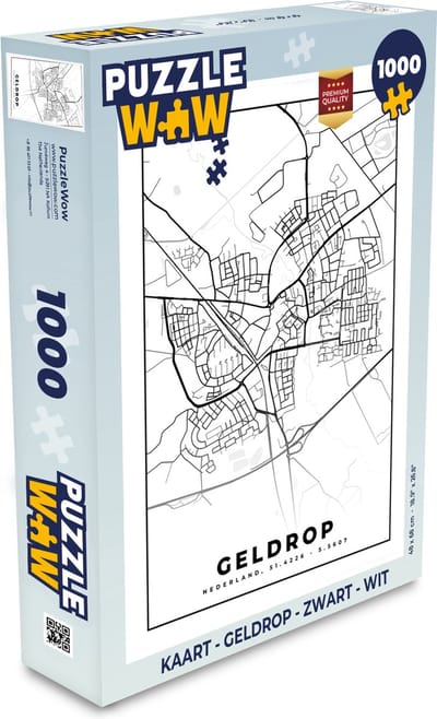 Puzzel Kaart - Geldrop - Zwart - Wit - Legpuzzel - Puzzel 1000 stukjes volwassenen
