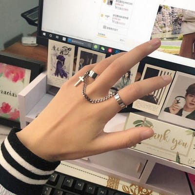 Ketting Kruis Combinatie Ring Esthetisch Voor Vrouwen Punk Hip Hop Ringen Voor Mannen Esthetisch Grunge Vintage Mannen Ring Koreaanse Sieraden white