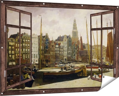 Gards Tuinposter Doorkijk Het Damrak in Amsterdam - George Hendrik Breitner - 150x100 cm - Tuindoek - Tuindecoratie - Wanddecoratie buiten - Tuinschilderij