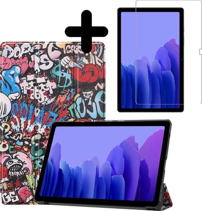 Hoesje - Geschikt voor Samsung Galaxy Tab A7 (2020) - Met Screenprotector - Hardcover Book Case - Trifold Bookcase Hoes - Hard Cover - Tablethoes - Graffity