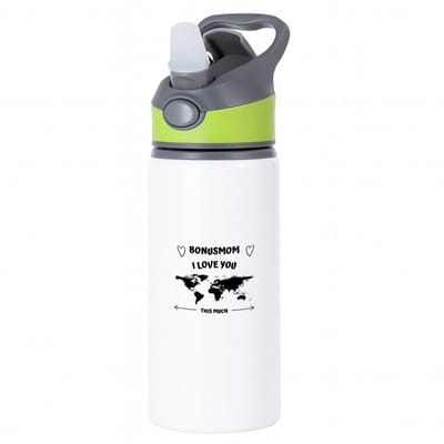 Hacebo® - bonusmom I love you this much waterfles met rietje groen - Moeder - geweldige moeder - liefste bonusmoeder - verjaardag - cadeau - kado - bedankje - geschenk - water fles - 650ML