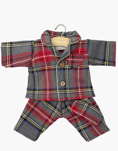 Minikane Gordi Poppenkleding Pyjama Eden Geruit Grijs 34 cm