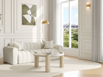 Vente-unique Salontafel van marmer en MDF - Beige - NARODI