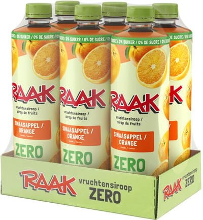 Raak Vruchtensiroop Zero Sinaasappel - 2 x 6 x 750 ml - Voordeelverpakking