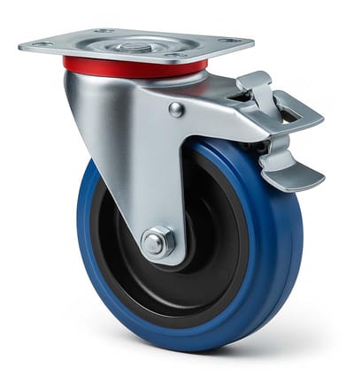 Zwenkwiel met rem - Transportwiel met plaat - Zware lasten verplaatsen - Stil en geluidsarm - 160 mm diameter - Blauw