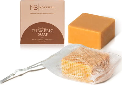 Novabeau Turmeric Soap - Kurkuma Zeep voor Gezichtsreiniging- 100% Natuurlijk - Lichaamsreiniging - 200g - Inclusief Gratis Zeepnetje