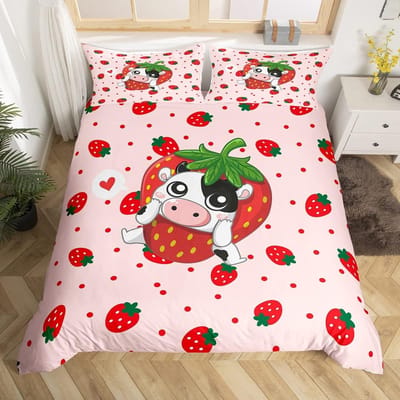 Melkkoe Wilde Dieren Patroon Dekbedovertrek Set King Queen Size Polyester Dekbedovertrek Voor Kind Meisje Beddengoedset Met Kussensloop EU single(135x200cm)