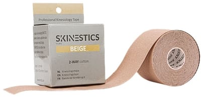 Skinestics Sport tape – Fysio tape – Kleur Beige – nu 20% langer, 600 cm lang bij 5 cm breed, 170% rekbaar gelijk aan menselijke huid, standaard voorzien van extra sterke lijm, katoen, voor het hele lichaam, spier ondersteuning