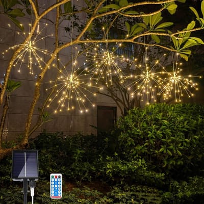 5 stuks solar vuurwerkverlichting - 450 LED - 8 modi - dimbaar - met afstandsbediening & timer - waterdicht - voor tuin indoor outdoor decoratie - warm wit