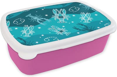 Broodtrommel Roze - Lunchbox - Brooddoos - Zodiac - Kreeft - Design - 18x12x6 cm - Kinderen - Meisje