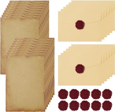 Set van 40 Vintage Briefpapier Enveloppen met 16 B6 Kraft Papieren, 12 Linnen Enveloppen en 12 Waszegels voor Uitnodigingen, Liefdesbrieven en Creatieve Projecten