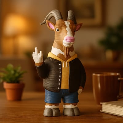 AnimalsAttitude – Middelgrote Geit Figurine met Middelvinger – 3D-geprint PLA Beeldje – Whimsical Home Accessory