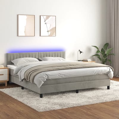 vidaXL - Boxspring - met - matras - en - LED - fluweel - lichtgrijs - 180x200 - cm