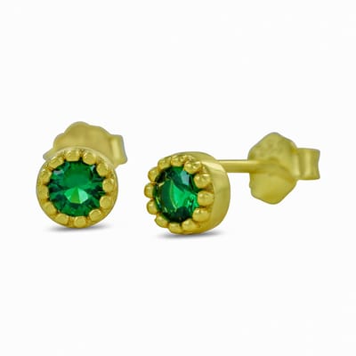 New Bling 9SIL-21966 Zilveren Oorknopjes - Dames - Zirkonia - Rond - Groen - 5 mm - Zilver - Gold Plated (Verguld/Goud op Zilver)
