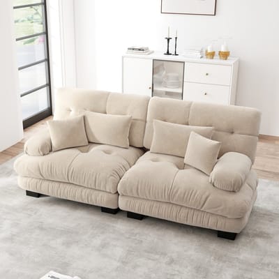 Sweiko 2-zitsbank - Chenille stof - Met 4 kussens - Massief houten frame - Beige