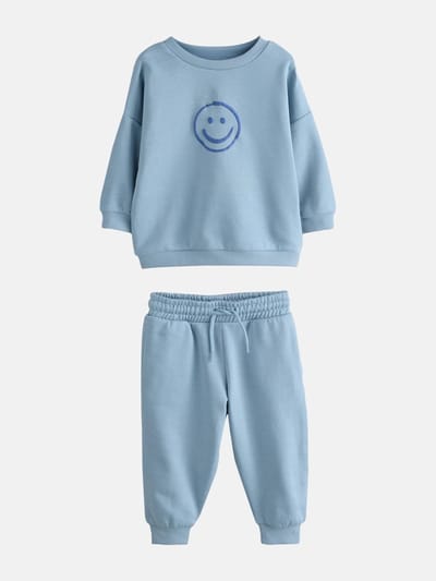 Next - Jongens - Set van bedrukt sweatshirt met ronde hals en joggingbroek - Blauw