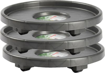 PlasticForte Plantenonderzetter - Set van 3x stuks - rond - 34 cm - antraciet - multiroller voor kamerplanten