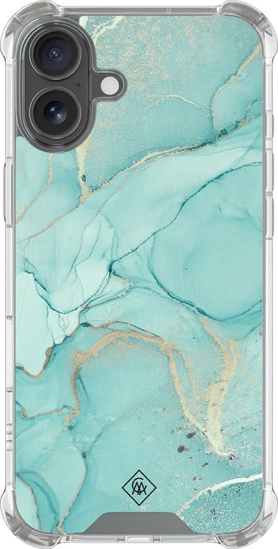Casimoda® hoesje - Geschikt voor iPhone 16 - Marmer mint groen - Shockproof case - Extra sterk - Siliconen/TPU - Mint, Transparant