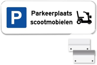 Parkeerbord Scootmobielen - Weerbestendig Aluminium - 40x15 cm - Bevestiging: Met muur-/ wandmontage beugels