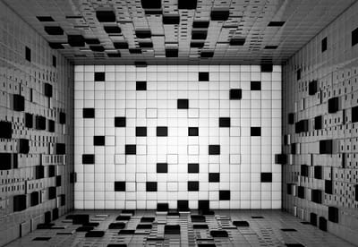 Fotobehang Modern Abstract Squares Black White | XL - 208cm x 146cm | 130g/m2 Vlies