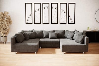 hoekbank denver U- corduroy donkergrijs- zonder poef (hocker) - hoeksalon u wooneiland - seatsandbeds