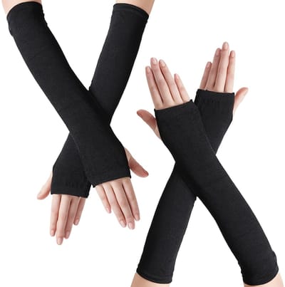 Dailygoods- Armwarmers 2 Paar - Vingerloze Handschoenen - Gebreide Handwarmers - Duimgat - Zacht en Elastisch - 32 x 7 cm
